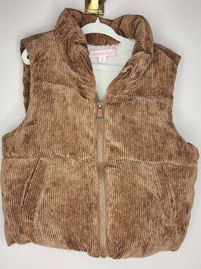 Ci Sono kids Corduroy Puffer Vest — Cognac, Girls Size M (9/10) | Sherpa Lined